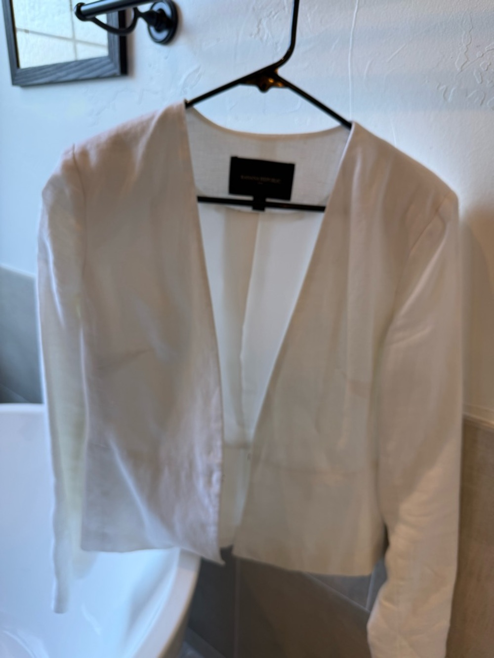 Banana Republic Women's White Linen Open-Front Blazer